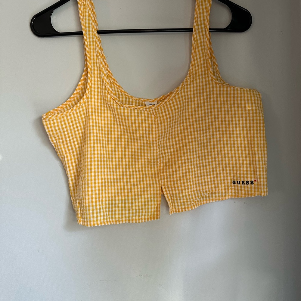 Guess Yellow Checkered Sleeveless Top